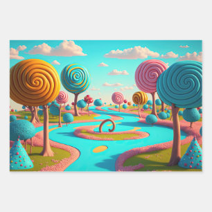 Snoep Lane Lollipop Trees Gum Drop Forest Colorful Inpakpapier Vel