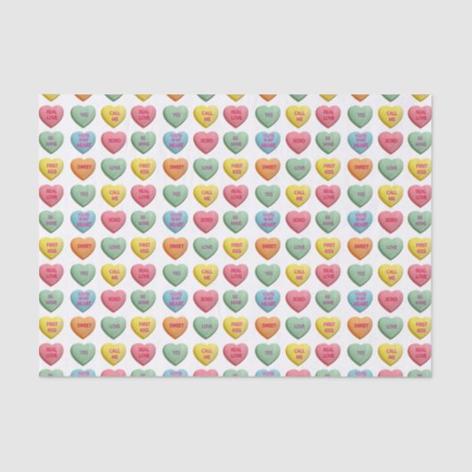 Snoep Love Hearts Romantic Wordpatroon Tissuepapier (Voorkant)