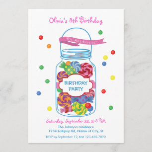 Snoep Mason Jar Birthday Uitnodiging