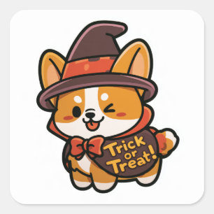 Snoep of een Leuke Trick! - Schattige Corgi Vierkante Sticker