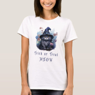 Snoep of een Levenloze Zwarte Kat Heksenhoed Hallo T-shirt