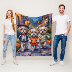 Snoep ophalen met Shih Tzu honden in Halloween kos Fleece Deken