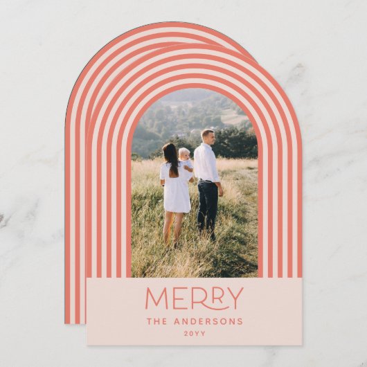 Snoep pastelroze stripe regenboog 1 foto Kerstmis Kaart (Voorkant / Achterkant)