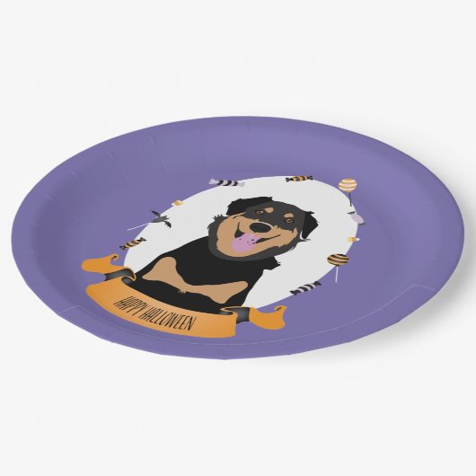Snoep Portret Rottweiler Dog Paars Sinaasappel Papieren Bordje (Gekanteld)