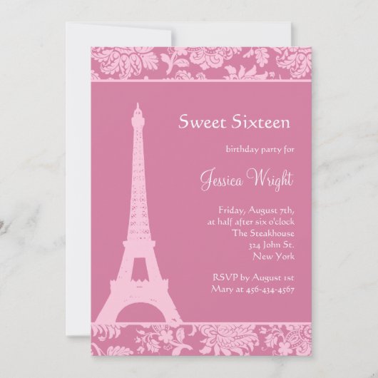 Snoep Roze in Paris Birthday Invitation Kaart (Voorkant)