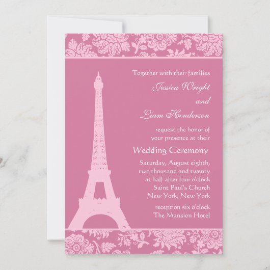 Snoep Roze in Paris Wedding Invitation Kaart (Voorkant)