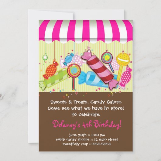Snoep Shoppe Birthday Invitation Kaart (Voorkant)