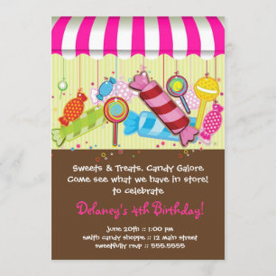 Snoep Shoppe Birthday Invitation Kaart