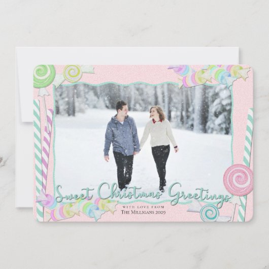 Snoep snoepjes met kerst Foto Feestdagenkaart (Voorkant)