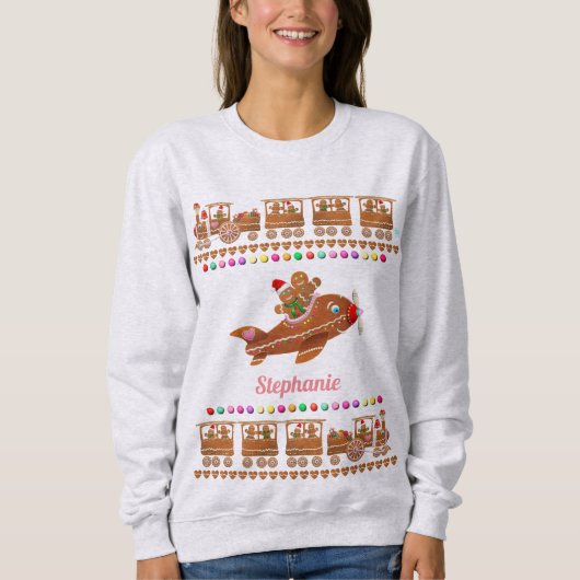 Snoep-Sprinkled Gingerbread Treinen en Vliegtuigen Trui (Voorkant)