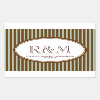 Snoep strepen blauwgroen monogram gunstzegel rechthoekige sticker