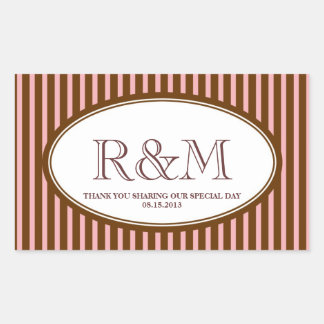Snoep strepen roze klassieke monogram gunstsluitin rechthoekige sticker