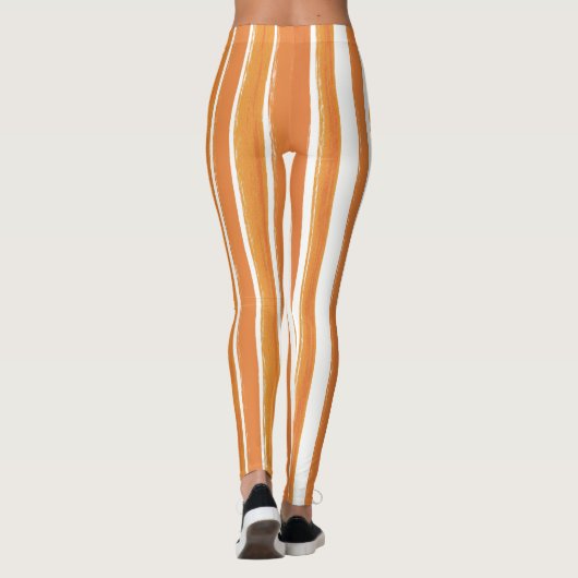 Snoep Stripe Art Sinaasappel en Wit Verticaal Gest Leggings (Achterkant)