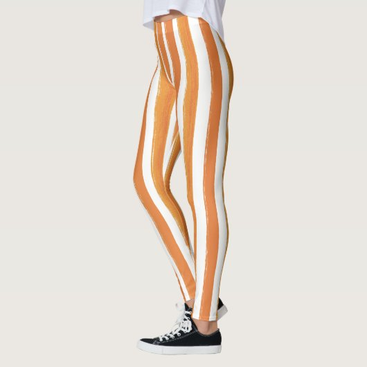 Snoep Stripe Art Sinaasappel en Wit Verticaal Gest Leggings (Links)