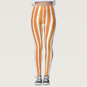 Snoep Stripe Art Sinaasappel en Wit Verticaal Gest Leggings (Voorkant)