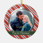 Snoep Stripes First Kerstfoto Template Keramisch Ornament (Voorkant)