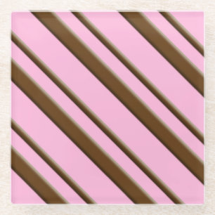 Snoep Stripes, roze en chocoladebruin Glazen Onderzetter