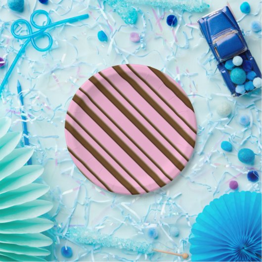 Snoep Stripes, roze en chocoladebruin Papieren Bordje (Feest)