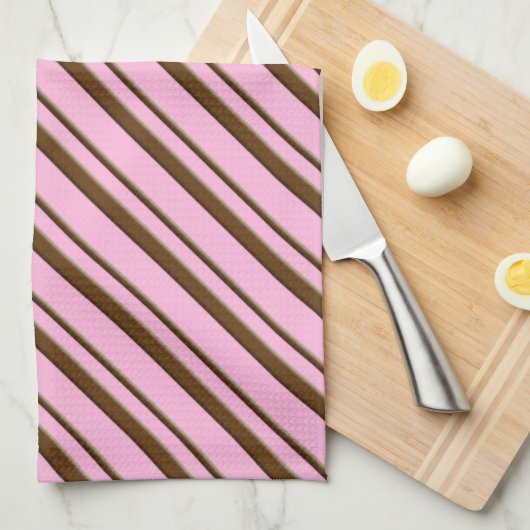 Snoep Stripes, roze en chocoladebruin Theedoek (Quarter Fold)