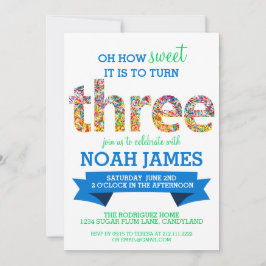 Snoep Thema 3rd Birthday Party Sprinkles BLUE Kaart