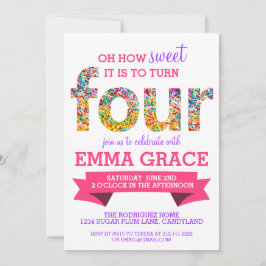 Snoep Thema 4e Verjaardag Party Sprinkles Uitnodig Kaart