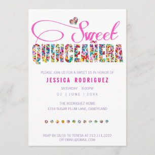 Snoep Thema Quinceañera Verjaardagsuitnodiging Kaart