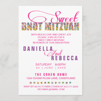 Snoep Thema Sweet BNOT MITZVAH Joint Party Kaart