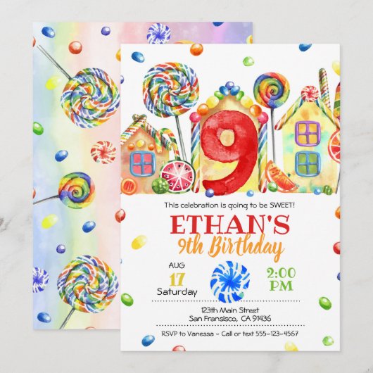 Snoep van Candyland Uitnodiging tot het indienen v (Voorkant / Achterkant)