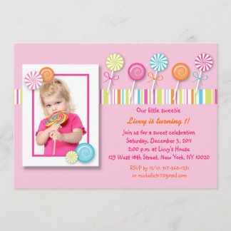 Snoep van de zoete Lollipop Birthday-uitnodigingen Kaart