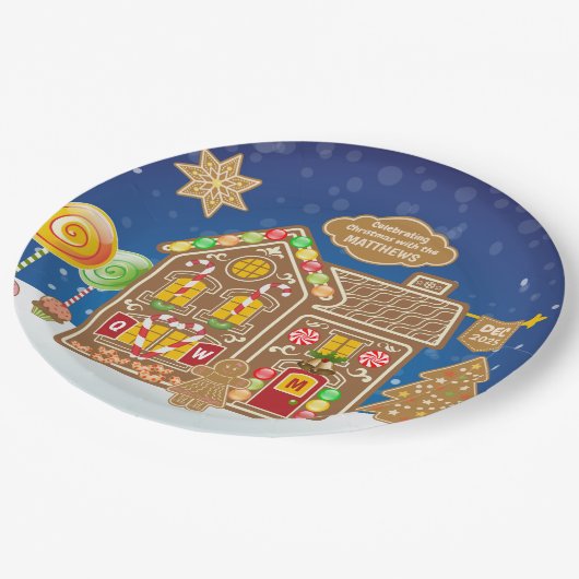 Snoep van Monogram Gingerbrood House Kerstkoekjes Papieren Bordje (Gekanteld)
