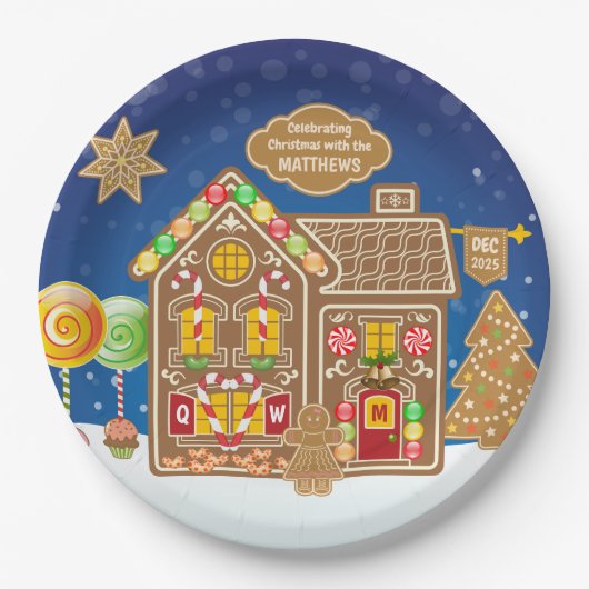Snoep van Monogram Gingerbrood House Kerstkoekjes Papieren Bordje (Voorkant)