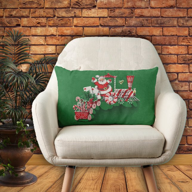  Snoep voor de kerstman met peppermint Kussen (Santa riding on Christmas train with letters candy on green Christmas home decor decorative pillow.)