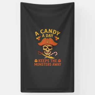 Snoepdag Halloween Piraat Schedelstok Spandoek