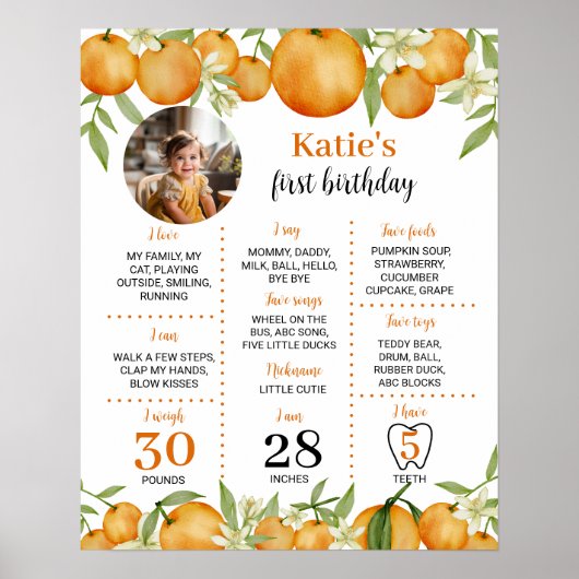 Snoepje Citroen 1e verjaardag Mijlpaal bord Poster (Voorkant)