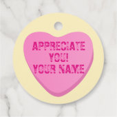 Snoepjes hart met aangepaste tekst-roze hart op ge bedankjes labels (Achterkant)