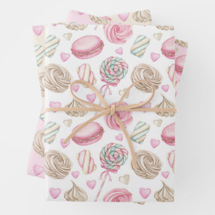 Snoepjes Roze Waterverf Patroon Inpakpapier Vel