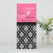 Snoepkaarten voor het bruiloft Hot Pink Monogram D Menu (Staand voorkant)