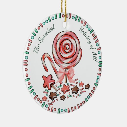 Snoepriet lolly's chocolade kerstversiering keramisch ornament (Rechts)