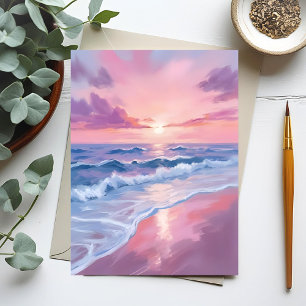 Snoepstrand   Roze Oceaangolven Schilderij Briefkaart