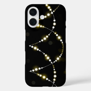 Snoer van gloeiende lichten op zwart iPhone 16 hoesje