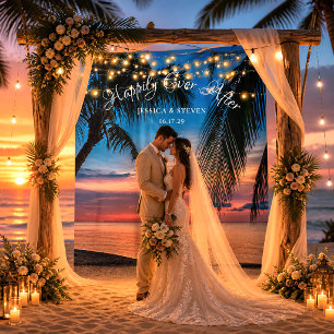 Snoerlichten Zonsondergang Palm Beach Trouwdecorat Wandkleed