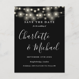 Snoerlichten Zwart Wit Trouwkaart Save the Date Briefkaart