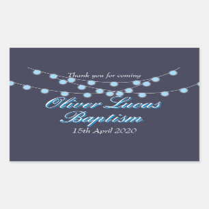 Snoerlichtjes Blauwe Doop Favor Rechthoekige Sticker