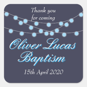 Snoerlichtjes Blauwe Doop Favor Vierkante Sticker