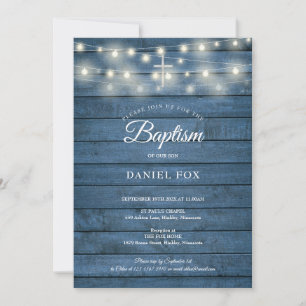 Snoerlichtjes Blauwe Houten Doop Christening Kaart