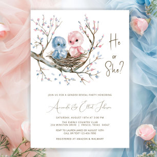 Snoezige Baby Vogels Geslacht Reveal Feest Kaart