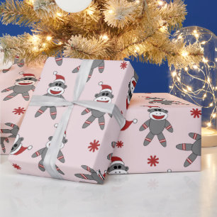 Snok-aap met Santa Hat Roze kerstFeestdagen Cadeaupapier