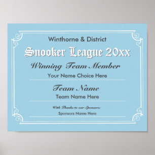 Snooker Competitie Certificaat Poster