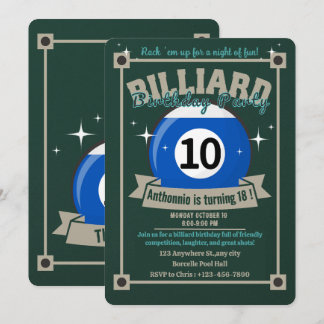 Snooker Invitation Pool Anniversaire Fête Billard