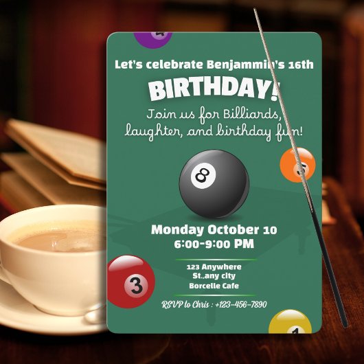 Snooker Invitation Pool Anniversaire Fête Billard 